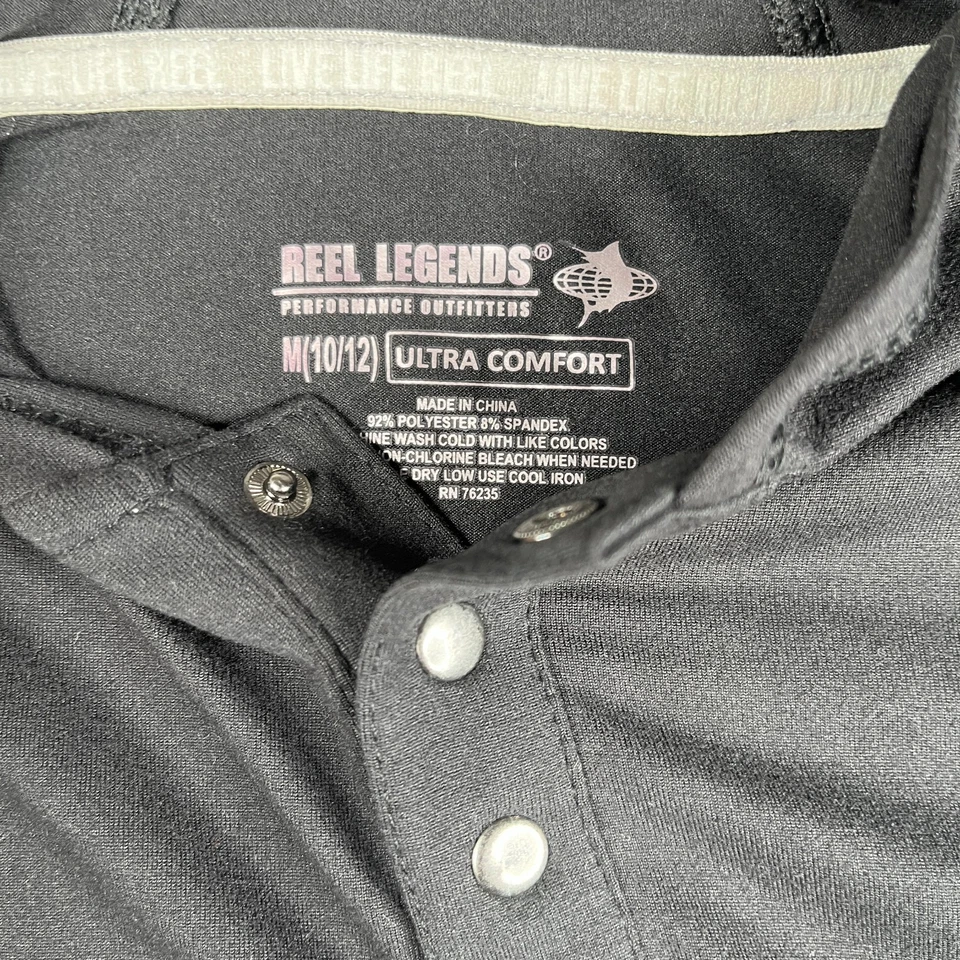 Camisa de rendimiento con capucha Reel Legends juvenil mediana negra manga larga pesca Foto 4 de 4