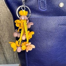 Copied - Leather Flower Yellow Purse Charm Genuine Leather Bag Charm FAST SHIP