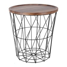 Cestino tavolino metallo 39 cm - nero - divano divano divano tavolo decorativo con coperchio in legno