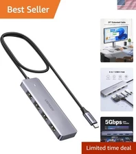 Compact 4-Port USB C Hub - 5Gbps Powered Splitter for All USB Devices, 2FT