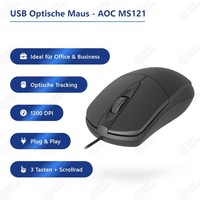 Aoc MS121 Wired Usb Optical Mouse 1200 Dpi Usb Kabelgebunden Mouse Schwarz