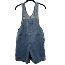 Vintage Kerr Teens Denim Overalls Shorts Womens Medium Blue 90s Jean Bib Pockets