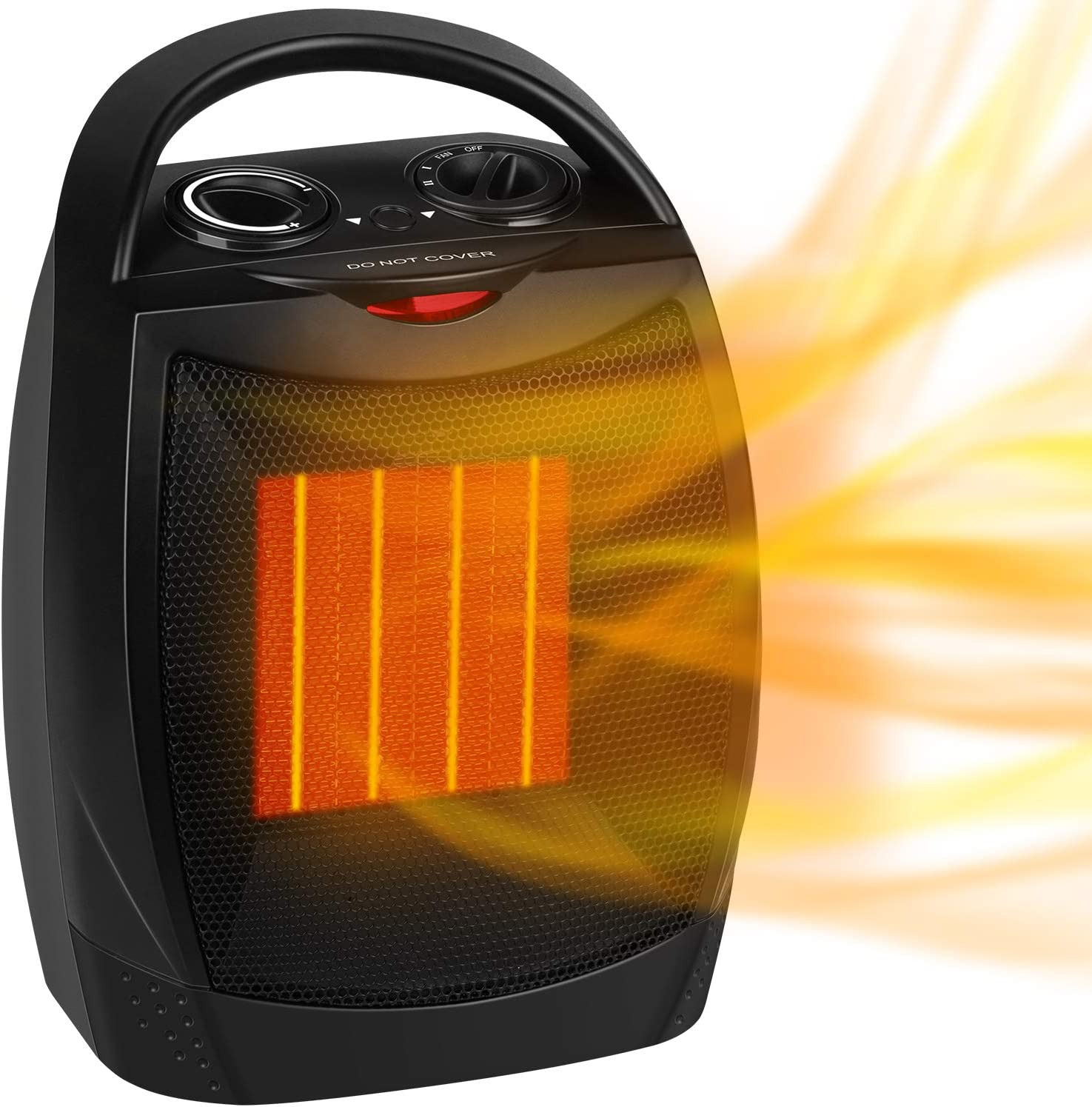 Portable Electric Space Heater, 1500W/750W Ceramic Heater with Thermostat, Heat