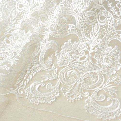Luxus Perlen Brautkleid Spitzenrand Bestickt Hochzeit Kleid DIY Spitze Stoff 1 - Bild 4 von 9