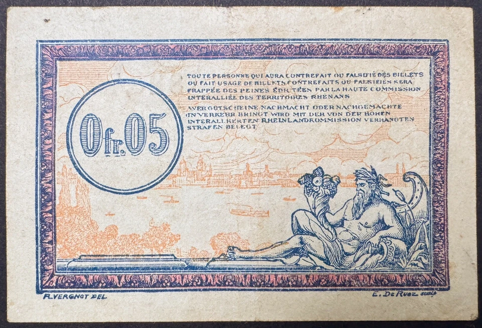 France Chemin de Fer 0,05 francs 1923 Occupied Territories Railways P-R1 - Image 2 of 3
