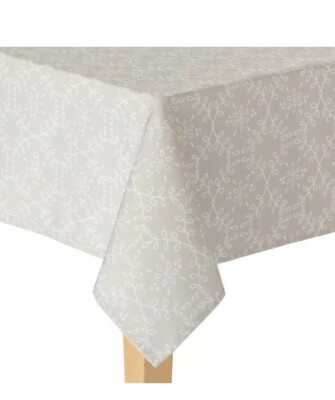 Food Network 70'' Round Smoke Gray Fontinella Floral Design Fabric Tablecloth -