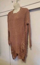 Fashion Nova Women Purple Pink Fringe Look Crew neck Sweater Dress Long Sleeve L