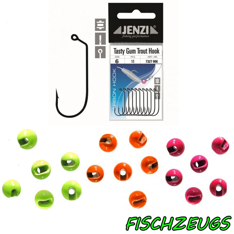Trout Hook Haken Gummiköder Forelle Tungsten Perlen verschiedene Farben& größen