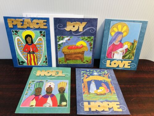 5 Christmas Cards W envelopes Wooden designs Nativity Xmas Handmade Bible Verse - Picture 1 of 17