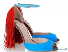 Womens Open Toe Sandals Stiletto High Heel Tassel Clubwear Ankle Strap Evening