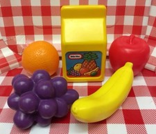 VTG Little Tikes Play Food Fruit Juice Box Carton Grapes Apple Banana Orange Lot