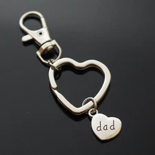 Dad Heart Charm - Heart Shaped Split Key Ring Keychain with Clip