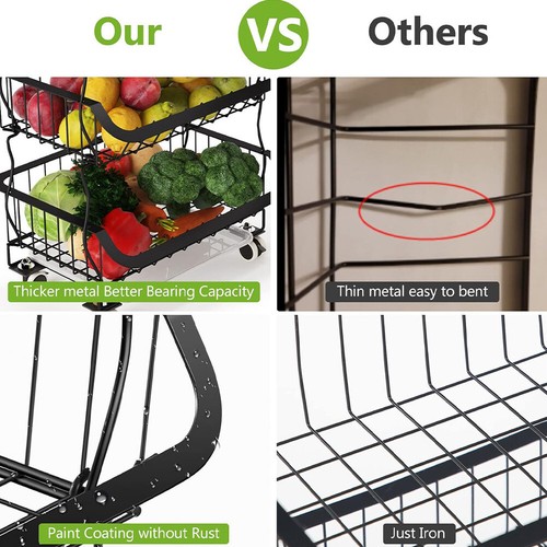 STORAGE STACKING WIRE BASKET STACKABLE SHELVES VEGETABLE FOOD KITCHEN RACK WHEEL - Picture 18 of 43