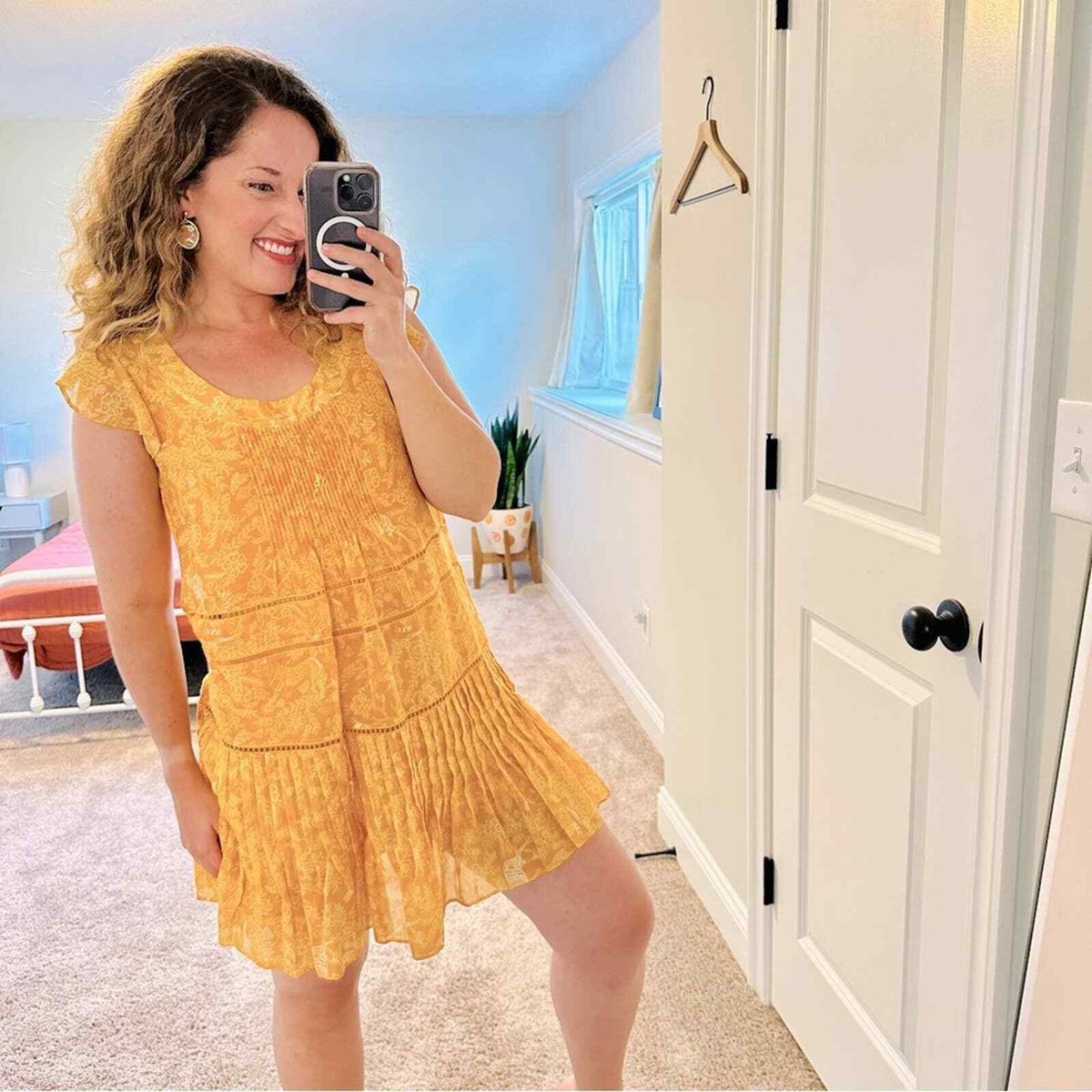 SALONI Yellow Cotton Silk Jungle Animal Print Mini Dress