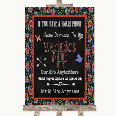 Blumen Kreide Wedpics App Fotos personalisiert Hochzeit Schild