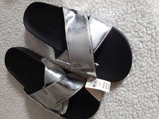 Victoria Secret Pink Silver Dog Logo SILVER Logo Slides L 9-10 NEW HTF