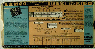 1939 ARMCO Calculator Drainage Structures The WQ O'Neall Co. of Springfield IL