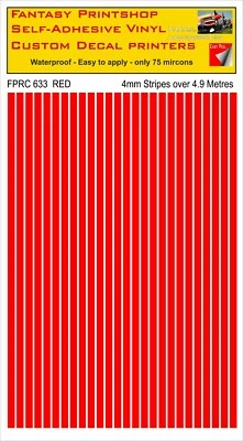 FANTASY PRINTSHOP RC VINYL DECALS TRANSFERS STRIPES LINING PRE CUT FPRC633 RED GLOSS 4mm transfers
