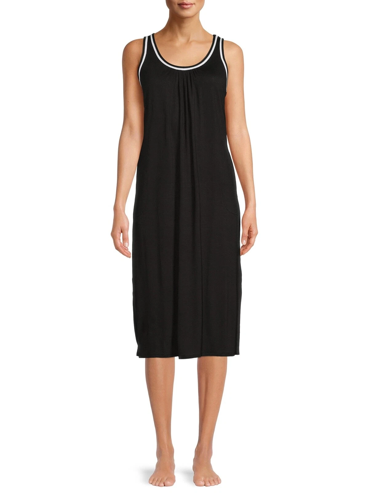 UNDERCOVER Camicia da notte Secret Treasures donna maglia nera midi sdraio abito con tasche U pic