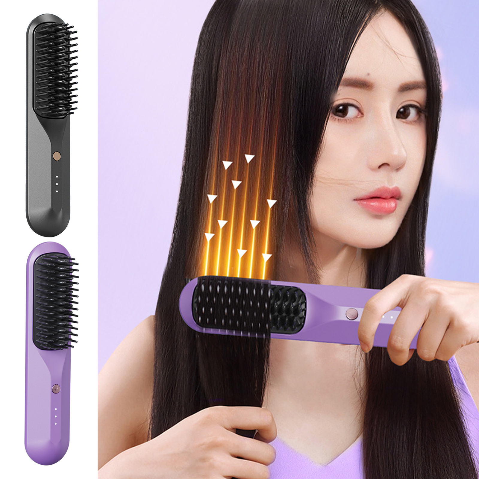 Hot Comb Straightener USB Rechargeable Hair Straightening Brush Flat