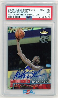 MAGIC JOHNSON 2000 Topps Finest Refractor On Card Auto Tough MAGIC JOHNSON 2000 Topps Finest Refractor On Card Auto Tough