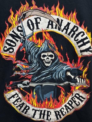Sons Of Anarchy Mens Shirt Black Flame Reaper Logo Graphic Print Tee Size Medium