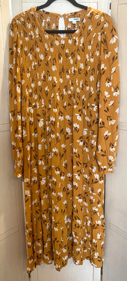 SONOMA Floral Smocked Midi Maternity Dress Sz XL 100% Rayon Whimsy Boho Cottage