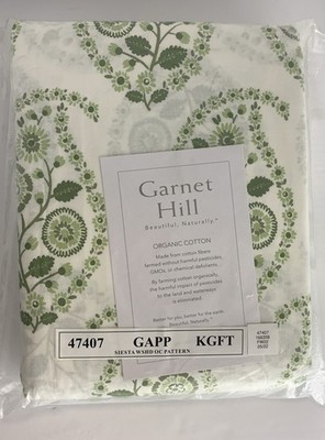 Garnet Hill Organic Cotton King Flat Sheet Siesta Green Flower Paisley NIP