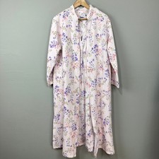 Miss Elaine Robe Nightgown Set Womens L Pink Floral Quilted Zip Front House Coat