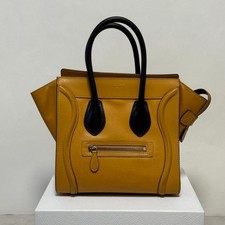 CELINE Luggage Micro Hand Bag Tote Bag Leather Yellow Orange Black with Dust Bag