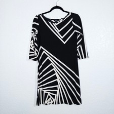 Forever Black & White Abstract Boatneck Shift Dress Petite Small