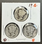 Mercury Dime’s 10C / 90% Silver Coins / (3) Total / Years Vary