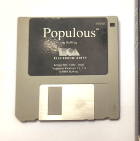 Populous for the Amiga 1000, 500, 600, more with disk, box and manual!