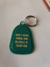 Vintage FUNERAL  HOME Key Ring David C.Brown Funeral Home, Belleville , MI GREEN