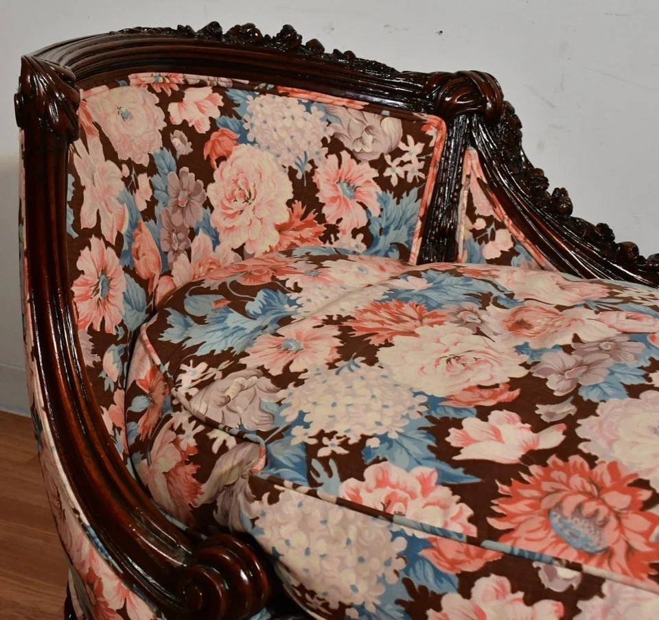 1910 年法国路易十五古董红木弹簧座贵妃椅/沙发 — 第 2/4 张图片