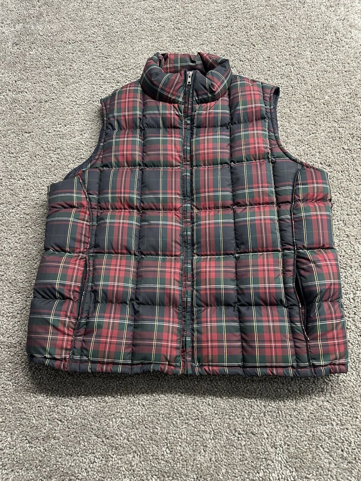 Eddie Bauer Goose Down Puffer Vest Mens Plaid Tartan Zip Front XL Fall 2007 VTG