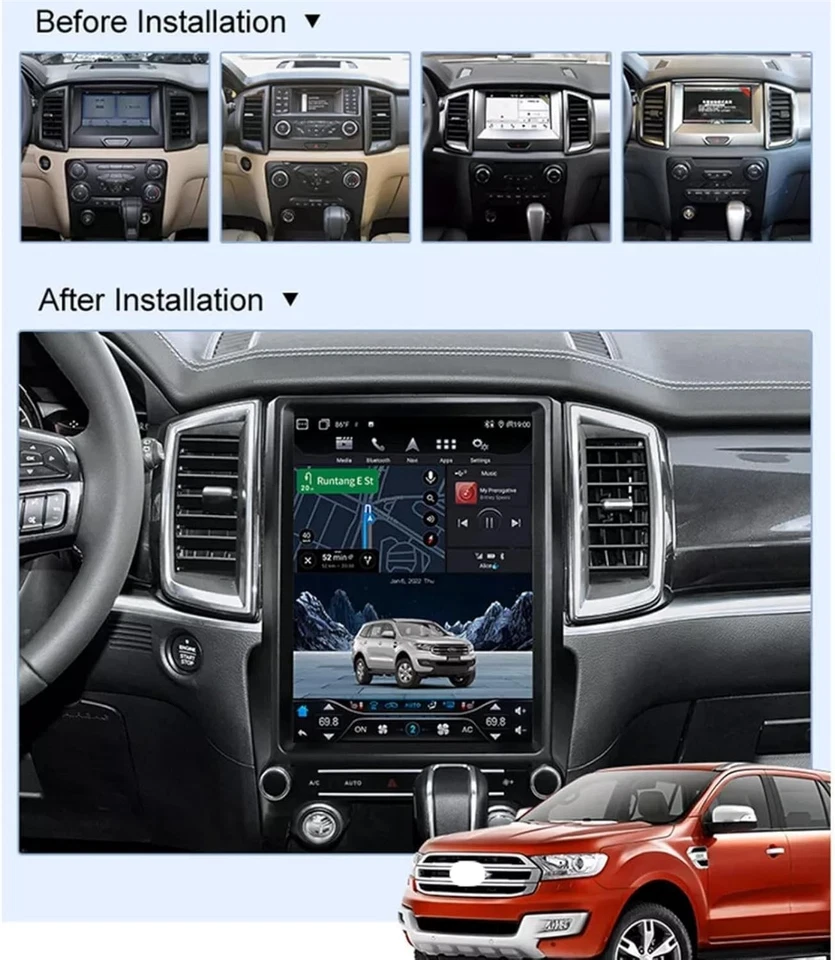 Radio GPS de coche de 12,1 pulgadas para Ford Ranger Tesla 16-21 estilo navegación Android 4+64 Foto 3 de 4