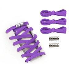 No Tie Shoelaces Elastic Shoe Laces 3Pcs with 2 Metal Buckles, Purple