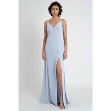 Jenny Yoo Nina Long Formal Bridesmaid V Neck Aline Whisper Blue Crepe