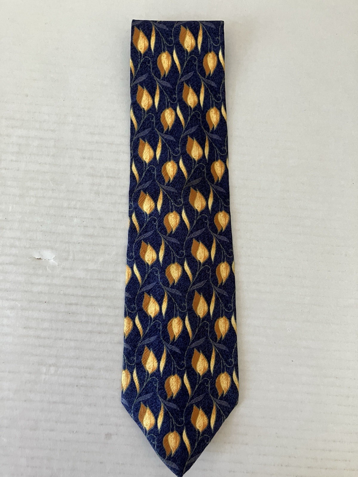 Altea Nordstrom Men's Necktie Tie Silk Woven Blue Gold Leaves Vines Made Italy