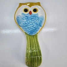 Pier 1 Imports 8 1/2" Owl Spoon Rest Blue Green Ceramic Cooking Utensil Holder