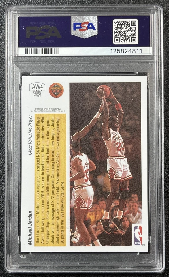 MICHAEL JORDAN PSA 9 1991-92 UPPER DECK #AW4 AWARD WINNER HOLOGRAMS BULLS 4811 - Image 2 of 2