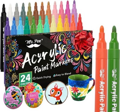 Mr. Pen- Acrylic Paint Markers, 24 Pack, Colorful, Paint Pens for Rock, Fabric
