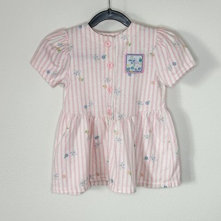 Vintage Carter’s Girls Pink Stripe Dress Dragonfly Floral Applique Puff 3T