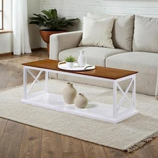 Convenience Concepts Coffee Table 47 in. L with Shelf Rectangle Driftwood/White