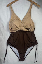 Plus Size Brown Colorblock Bathing SwimSuit Size 2XL Beach Pool Party Adjustable