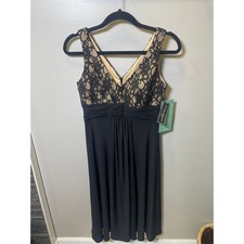 Jessica Howard Evenings Black Lace V-Neck Cocktail Dress Size 6 NWT Beaded Waist