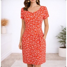 Boden Floral Jersey Dress Size 4R Short Sleeve Cotton J0148 Cottagecore Orange