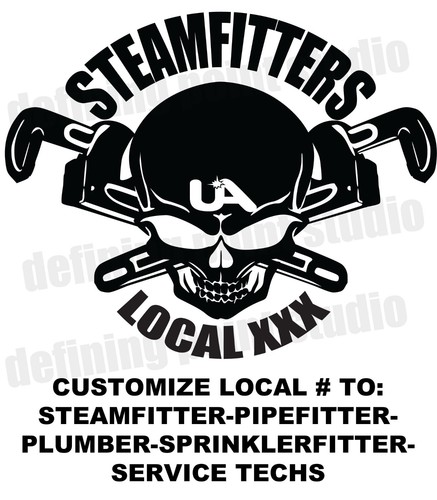 UNION skull pipe wrench pipefitter/plumber customizable vinyl decal sticker - Foto 3 di 4