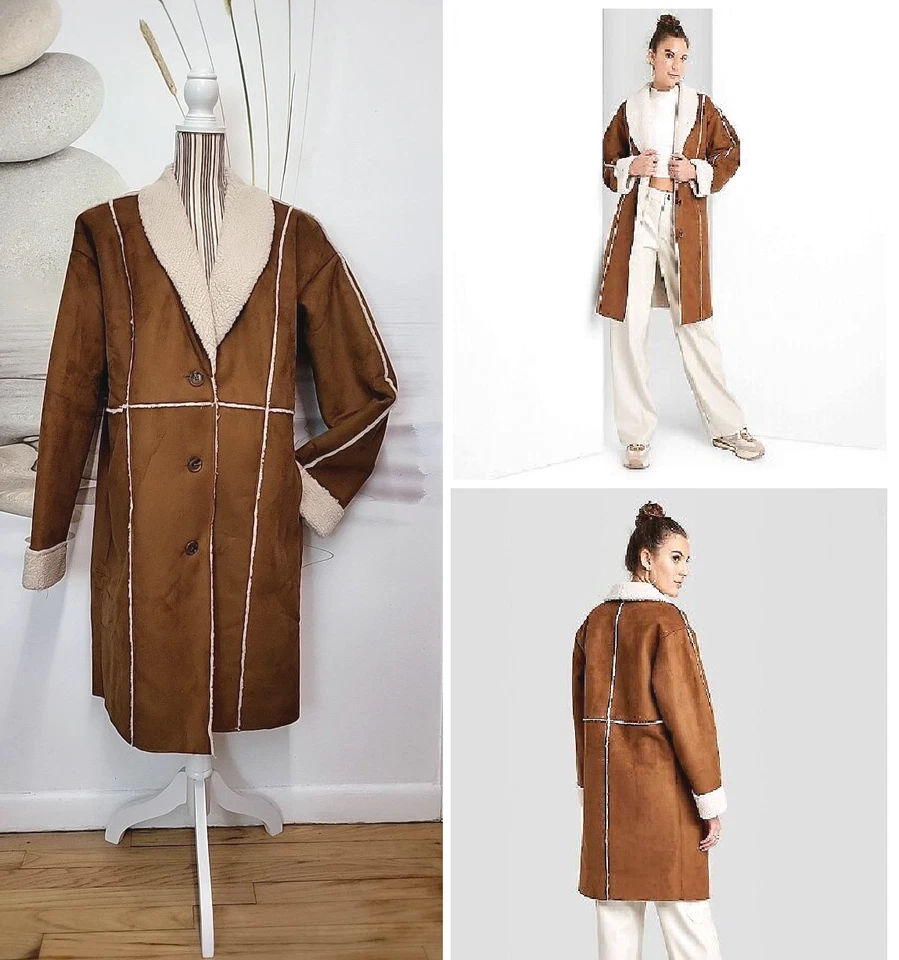 NUEVO Abrigo Mujer Piel de Oveja Marrón Largo Suave Invierno Piel Abrigo Talla XL